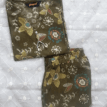 Olive Green Floral Print Co-ord Set with Collar Neck